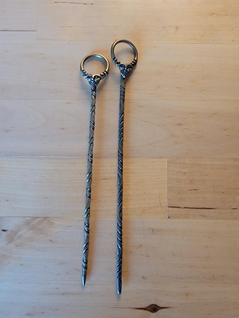 Vintage Bronze Hair Sticks Set Twisted Metal Hair Pins Viking Pagan Goth Witchy